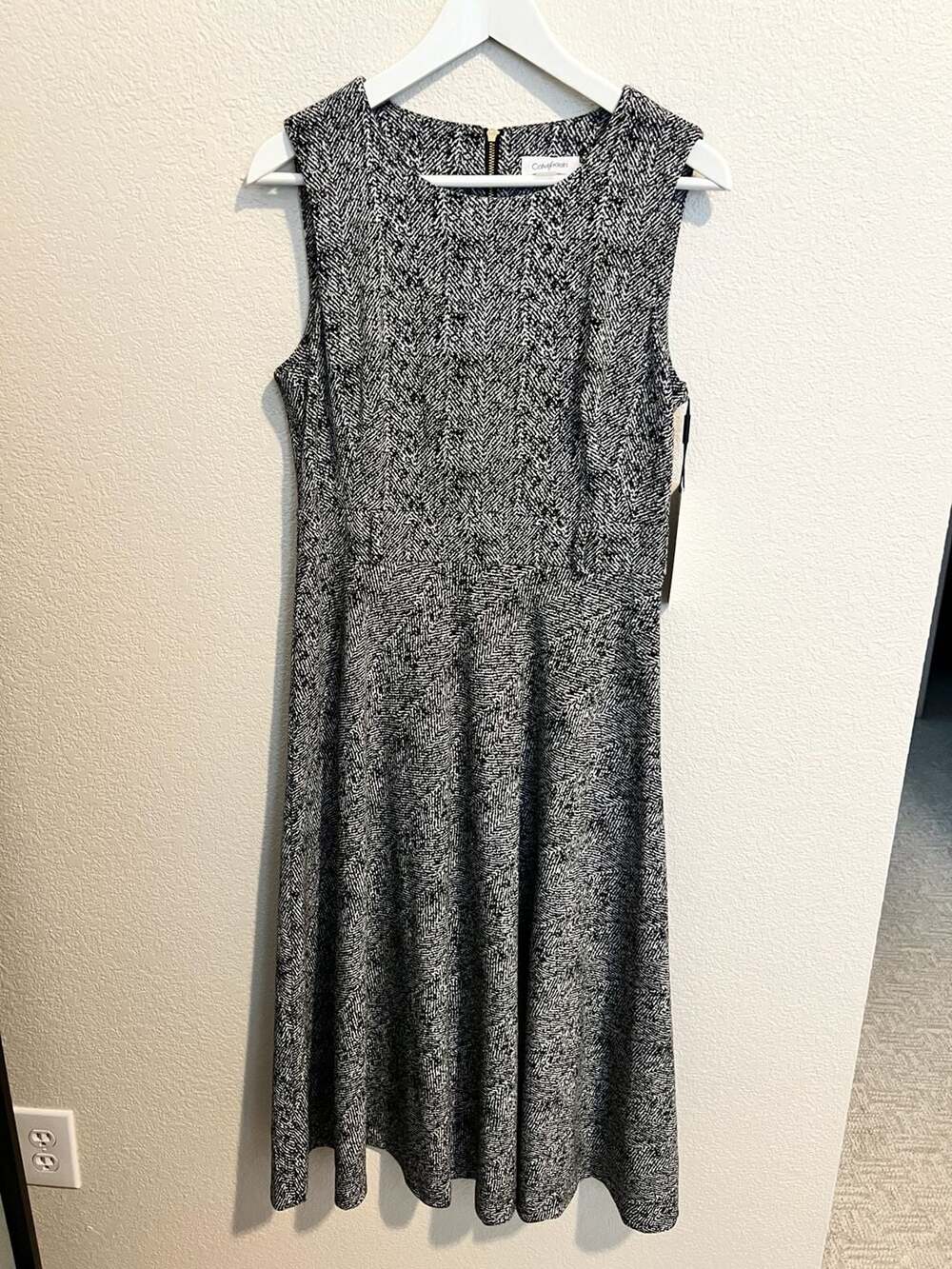 Calvin Klein Sleeveless Herringbone Pattern Fit and Flare Midi Dress